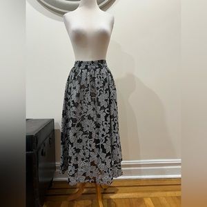 ZARA Large floral gingham and lace midi skirt